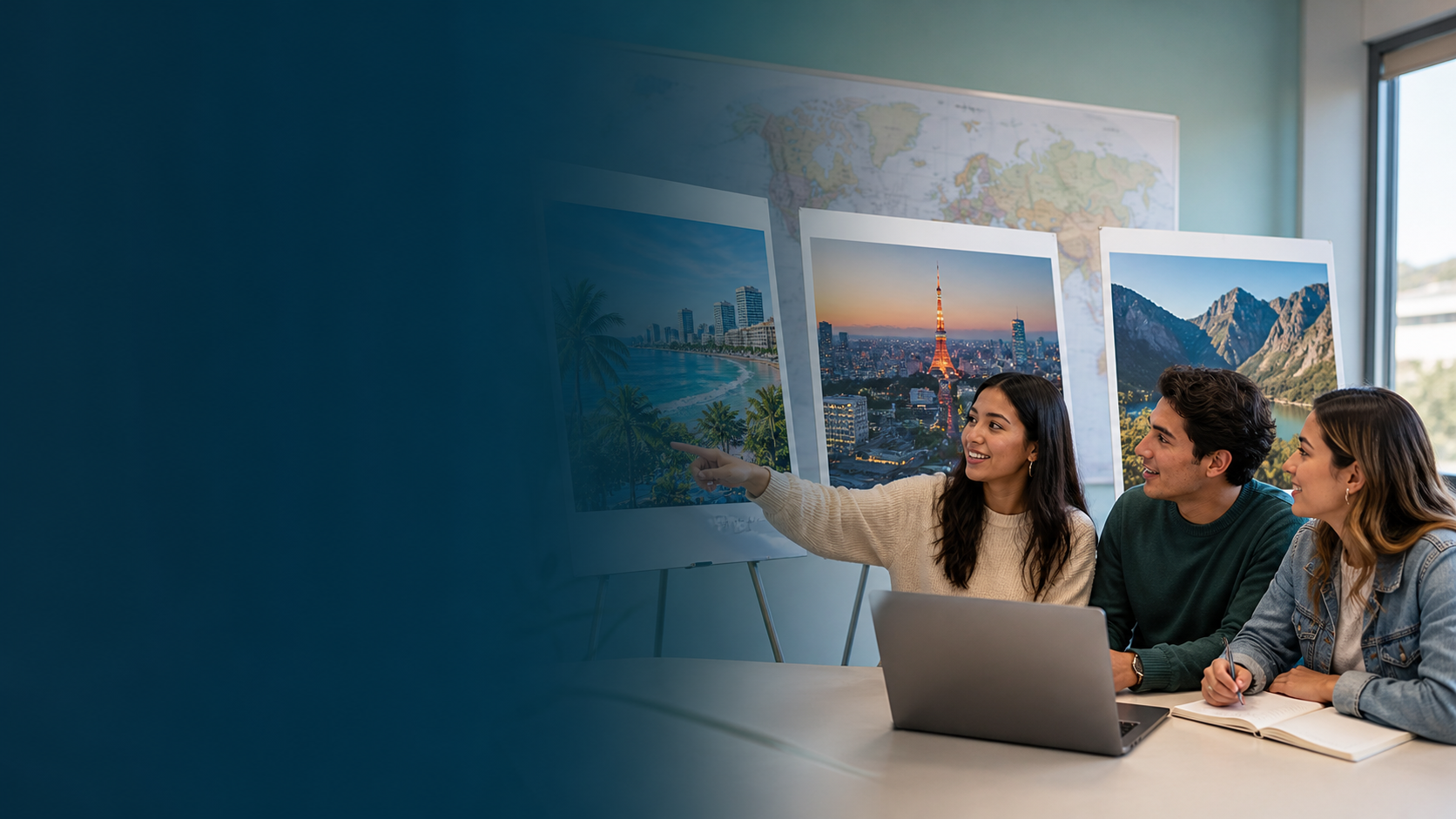 Three students preparing a visual recommendation presentation
