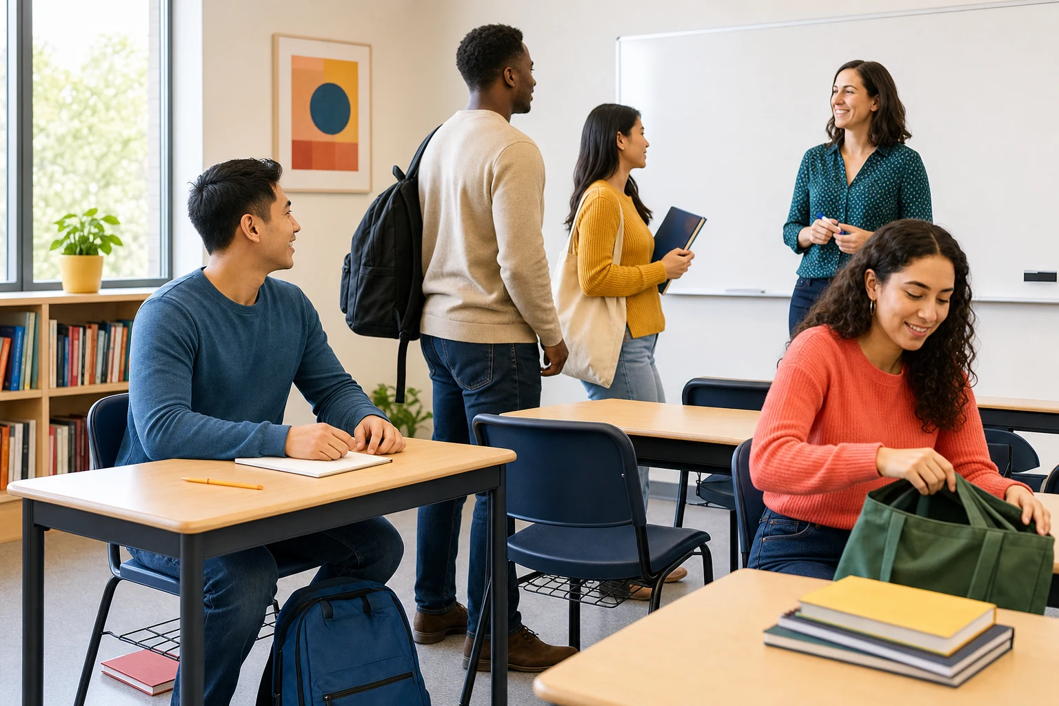 Adult English learners and classroom objects in clear locations