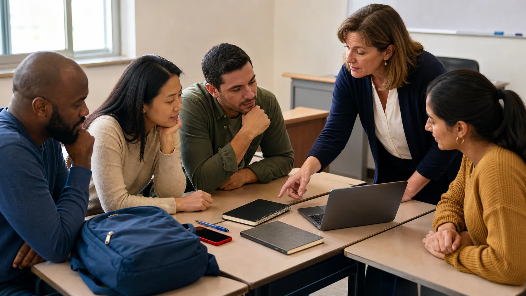 Adult English learners solving a missing notebook listening problem