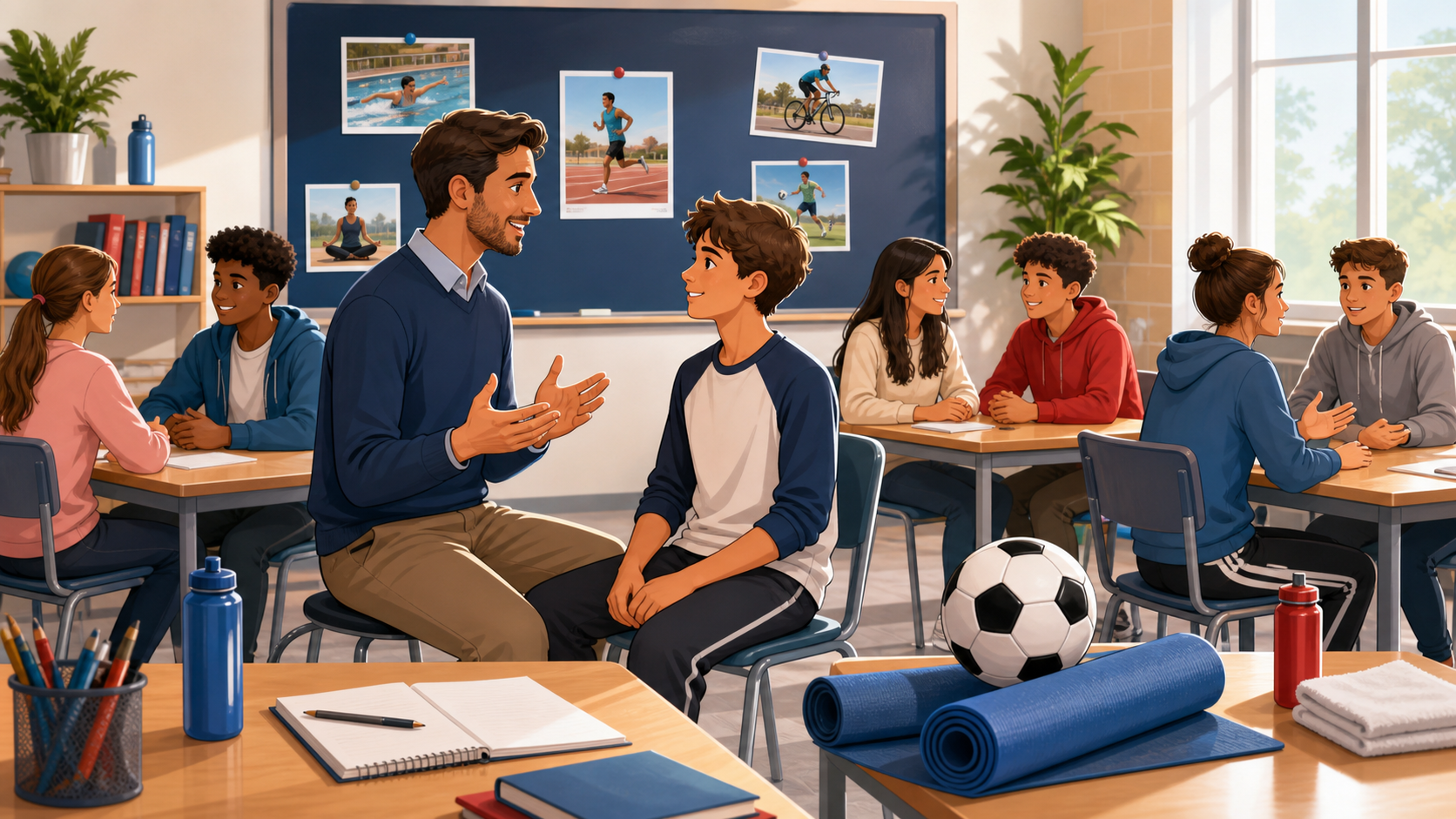 Teacher modeling a healthy routine conversation with students