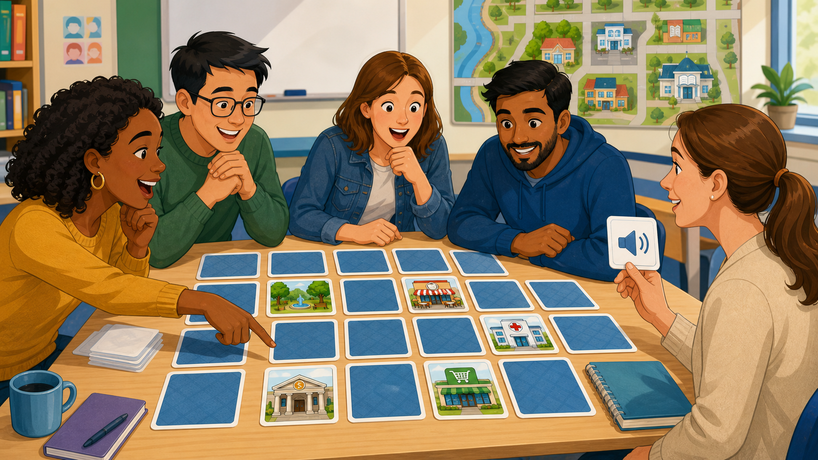 Students playing the neighborhood memory game