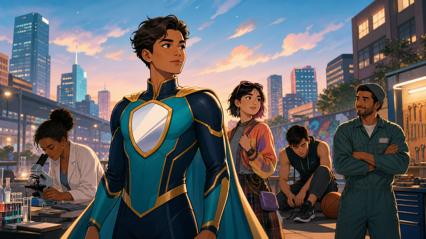 The Mirror Guardian superhero with different city characters