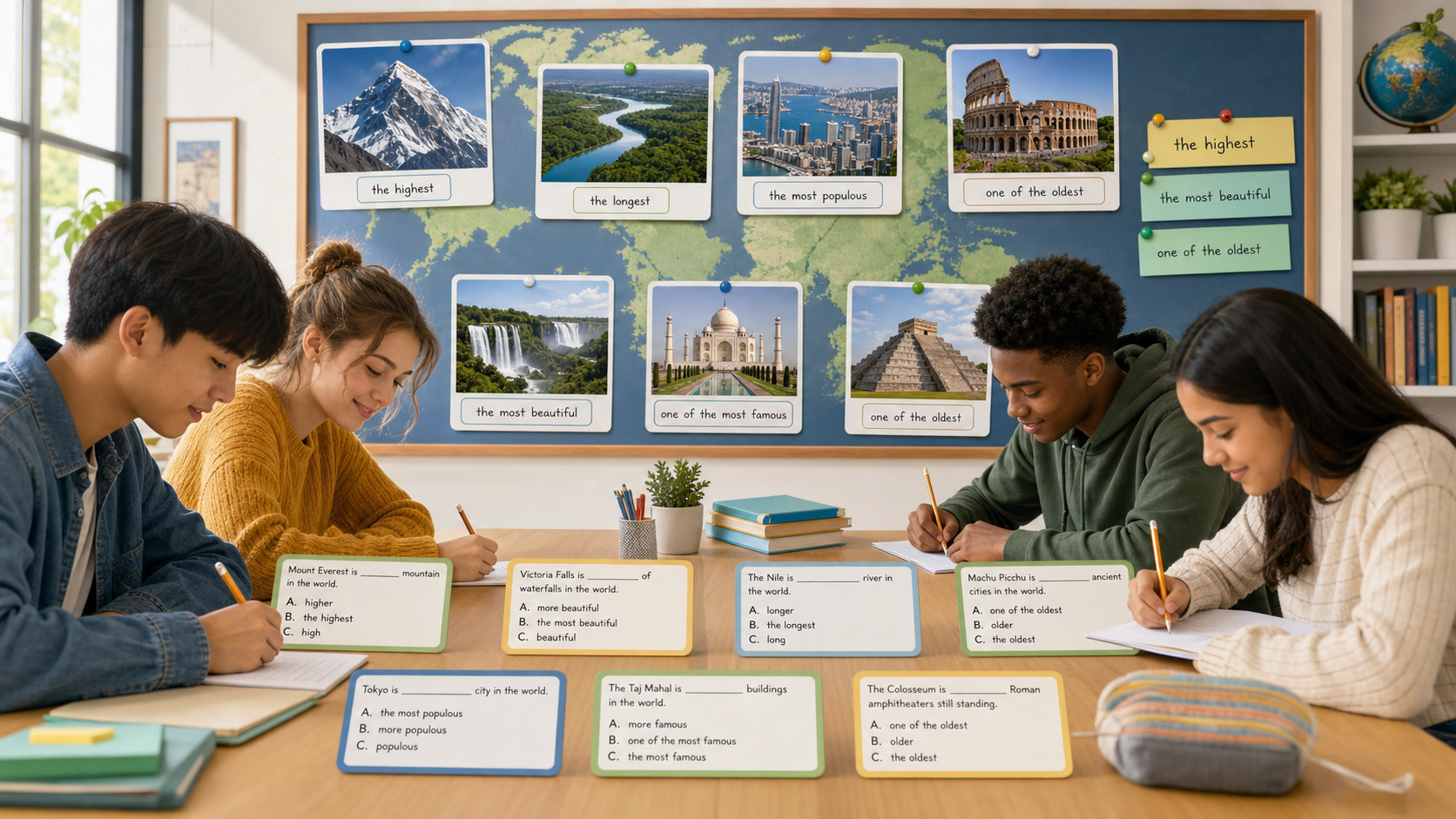 Superlative Grammar Challenge fill-in-the-blank activity