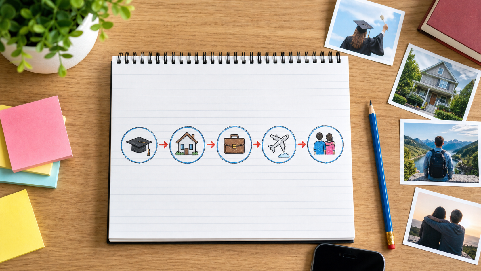 Notebook with a visual timeline of personal milestones