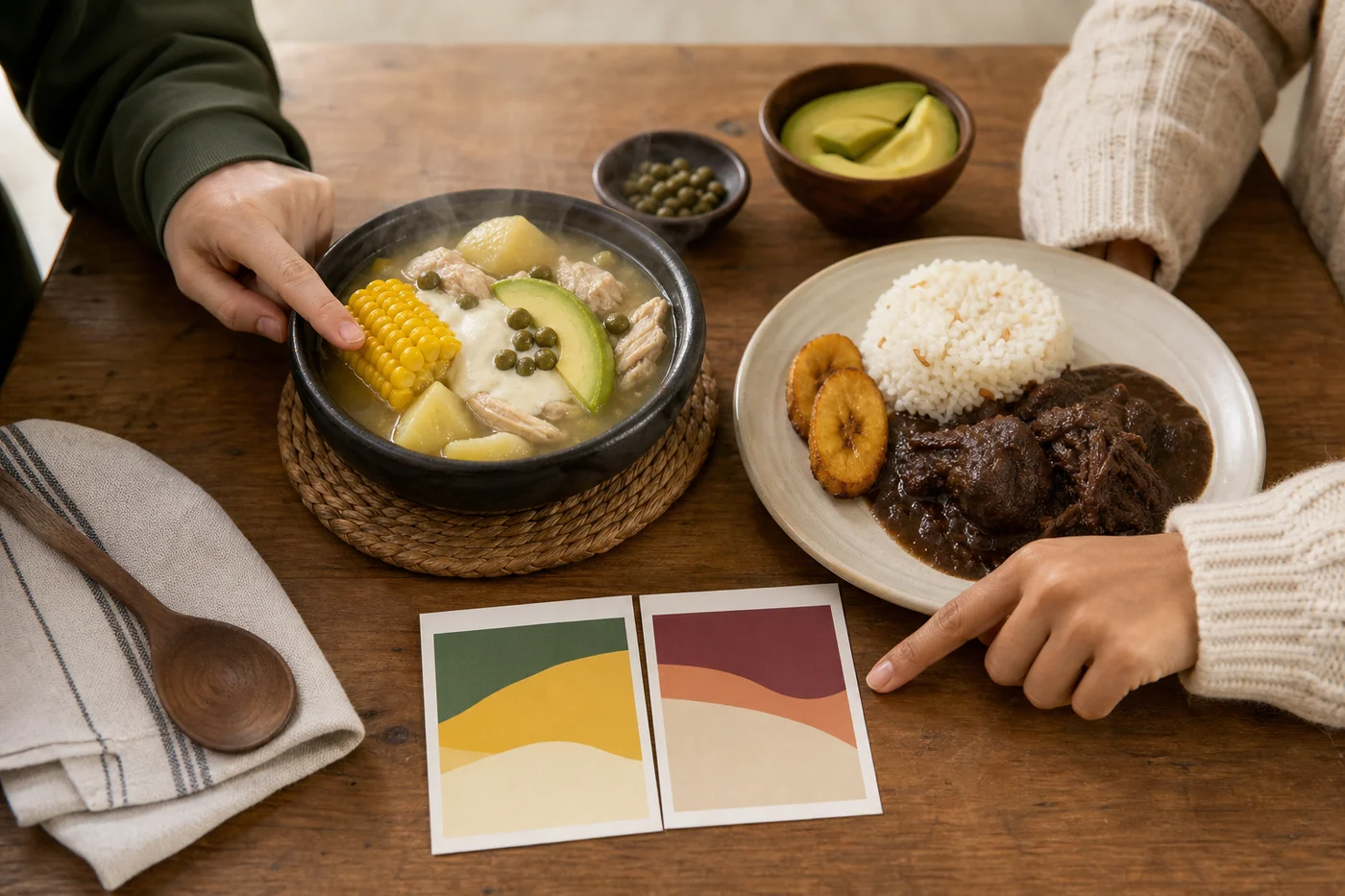 Ajiaco and posta negra placed on one shared comparison table