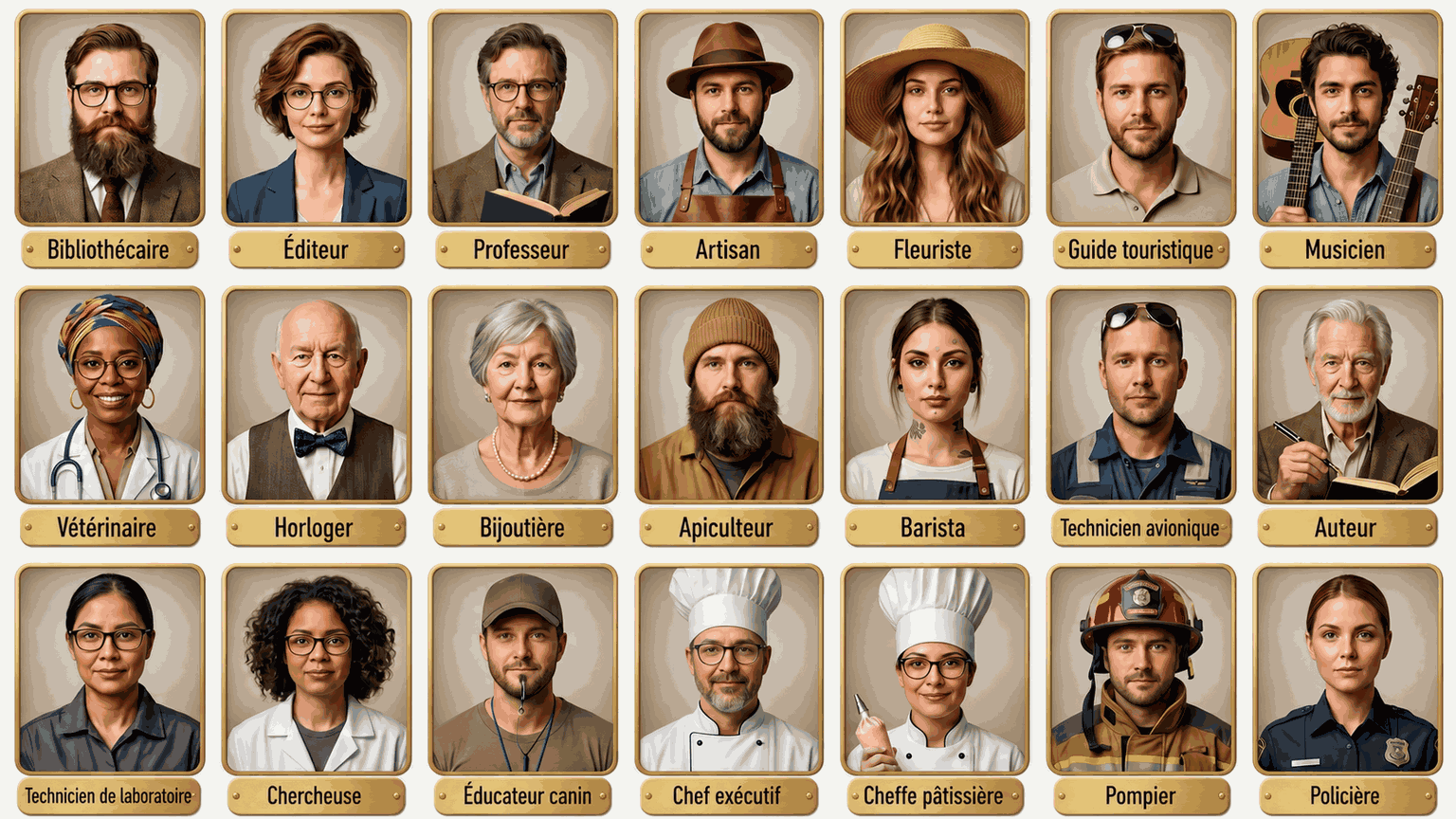 Plateau de professions pour Qui est-ce