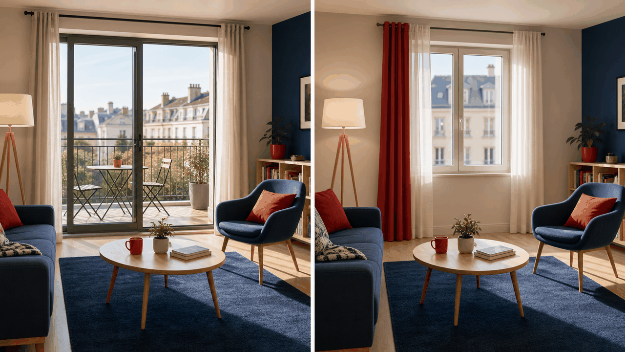 Comparaison visuelle avec balcon et sans balcon