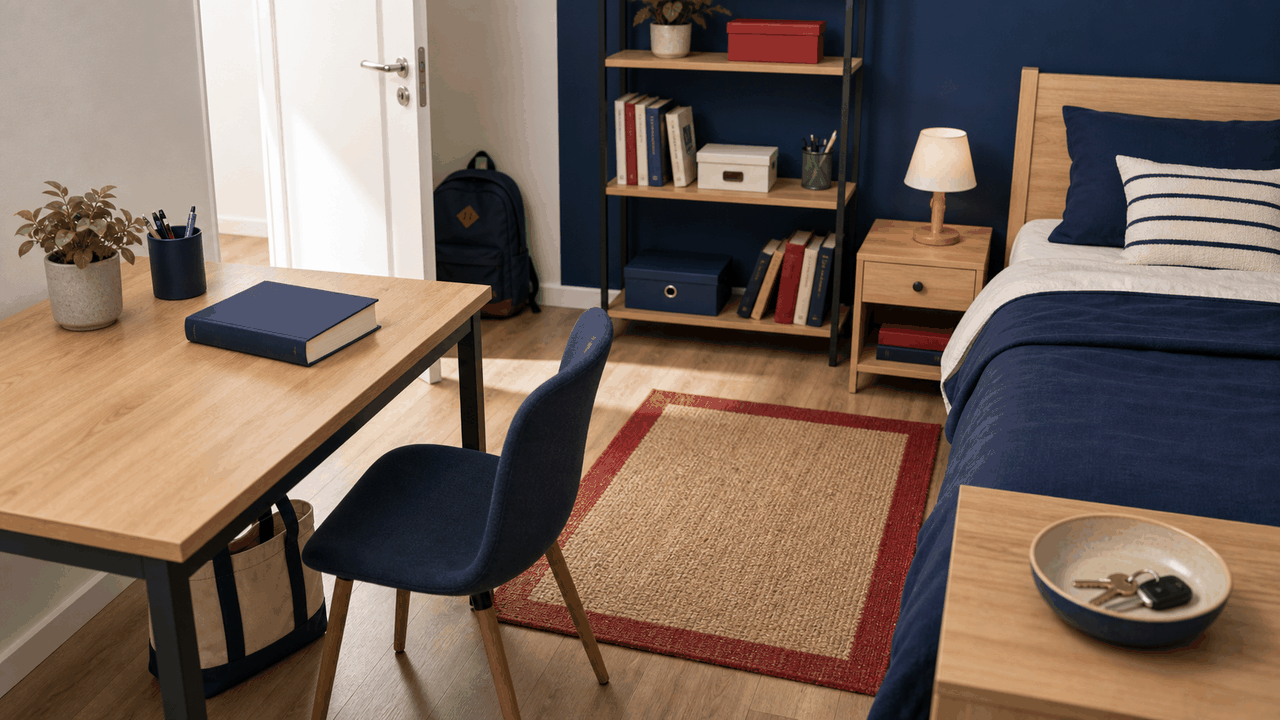 Chambre avec objets placés sur, sous, devant, derrière et à côté
