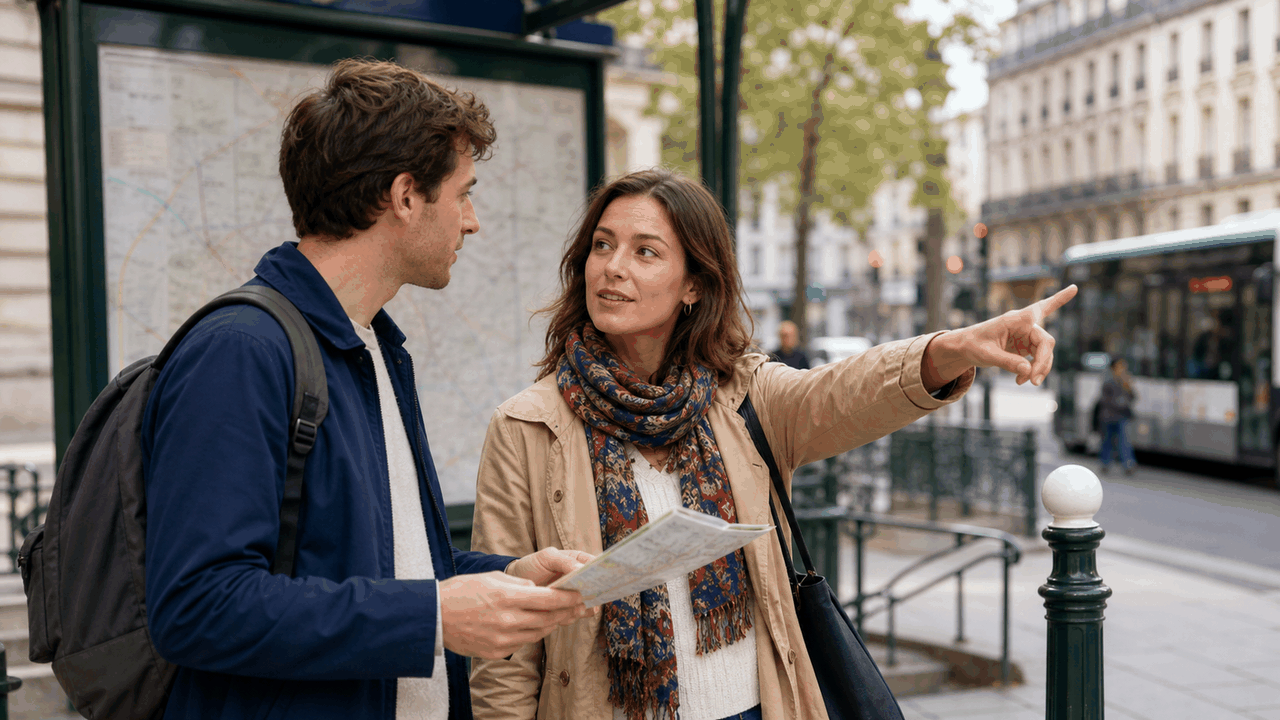 Étudiante qui demande son chemin