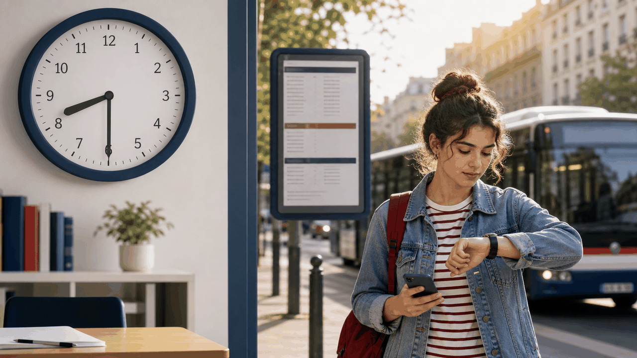 Horloge et départ en transport