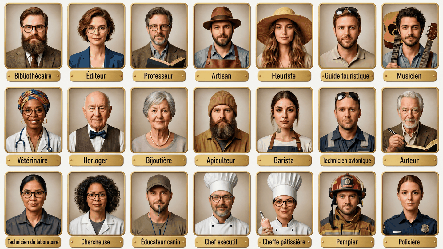 Plateau Qui est-ce ? avec professions en français