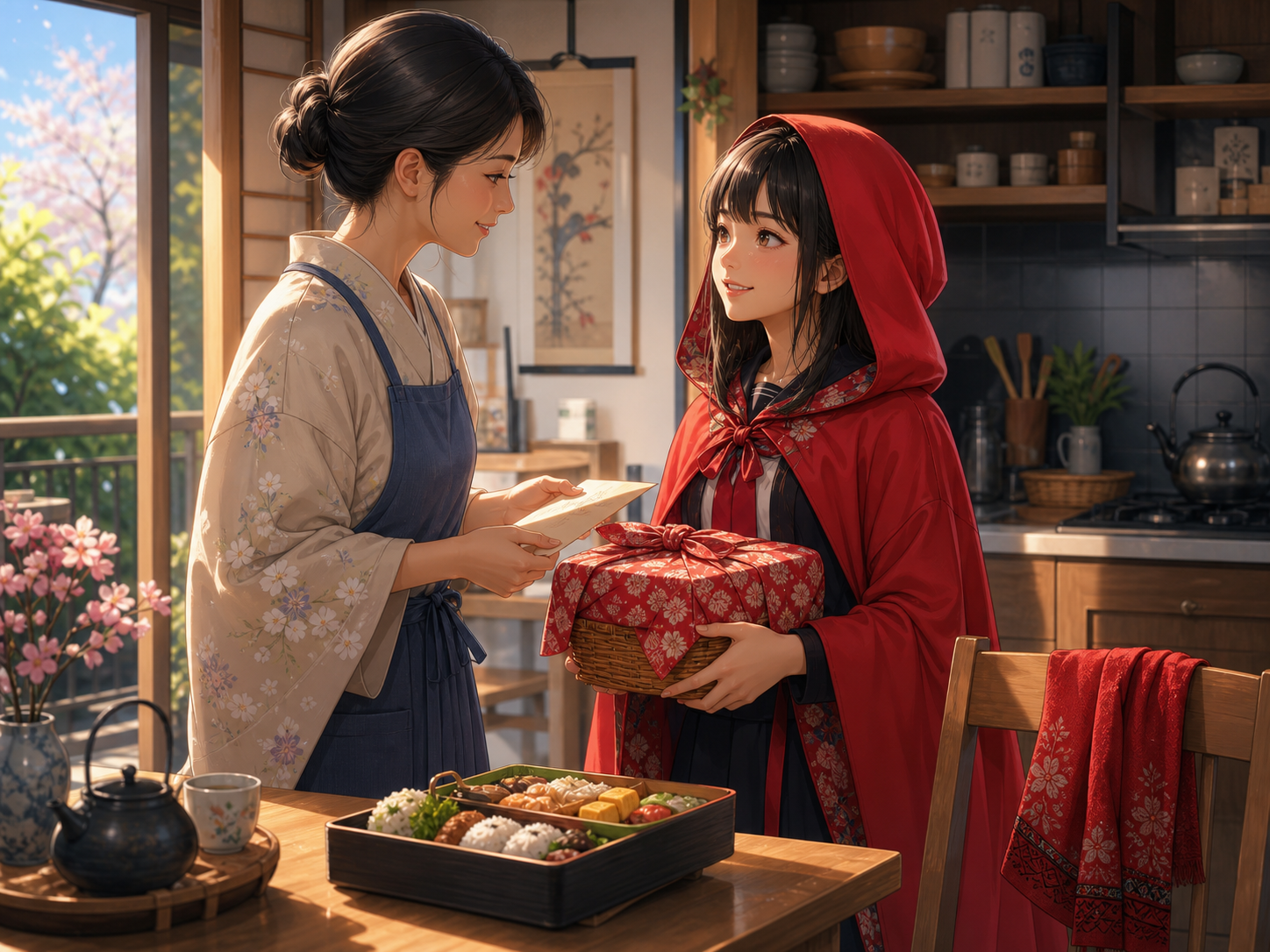 La mère confie un panier à Akari