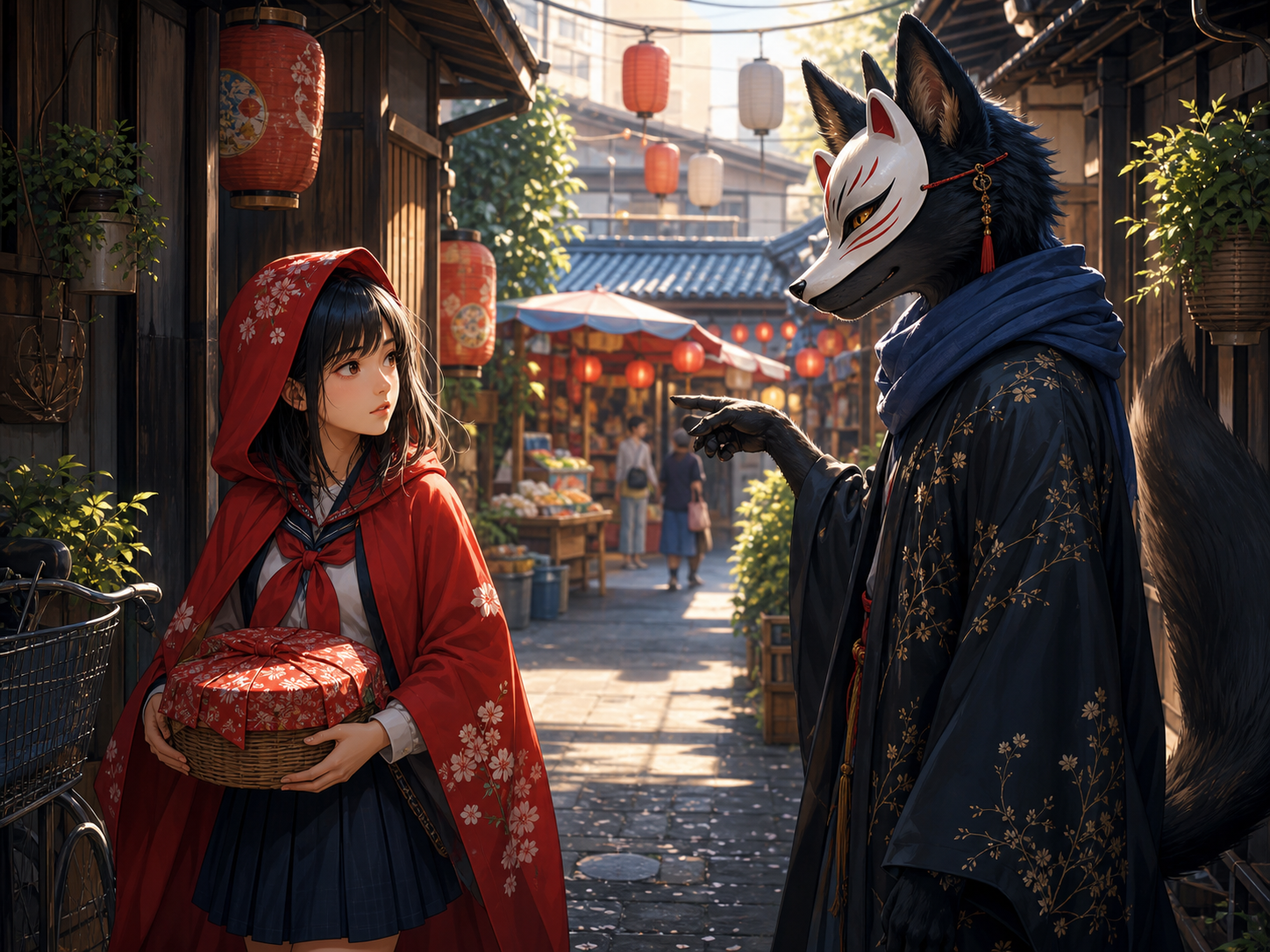 Akari rencontre le renard dans une ruelle