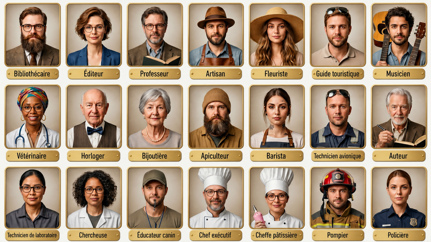 Plateau Qui est-ce ? avec professions en français
