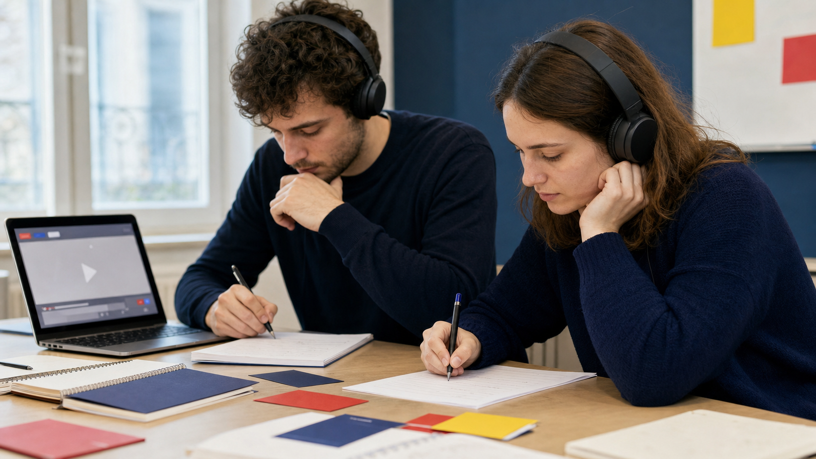 Étudiants complétant une fiche d'écoute sur les regrets