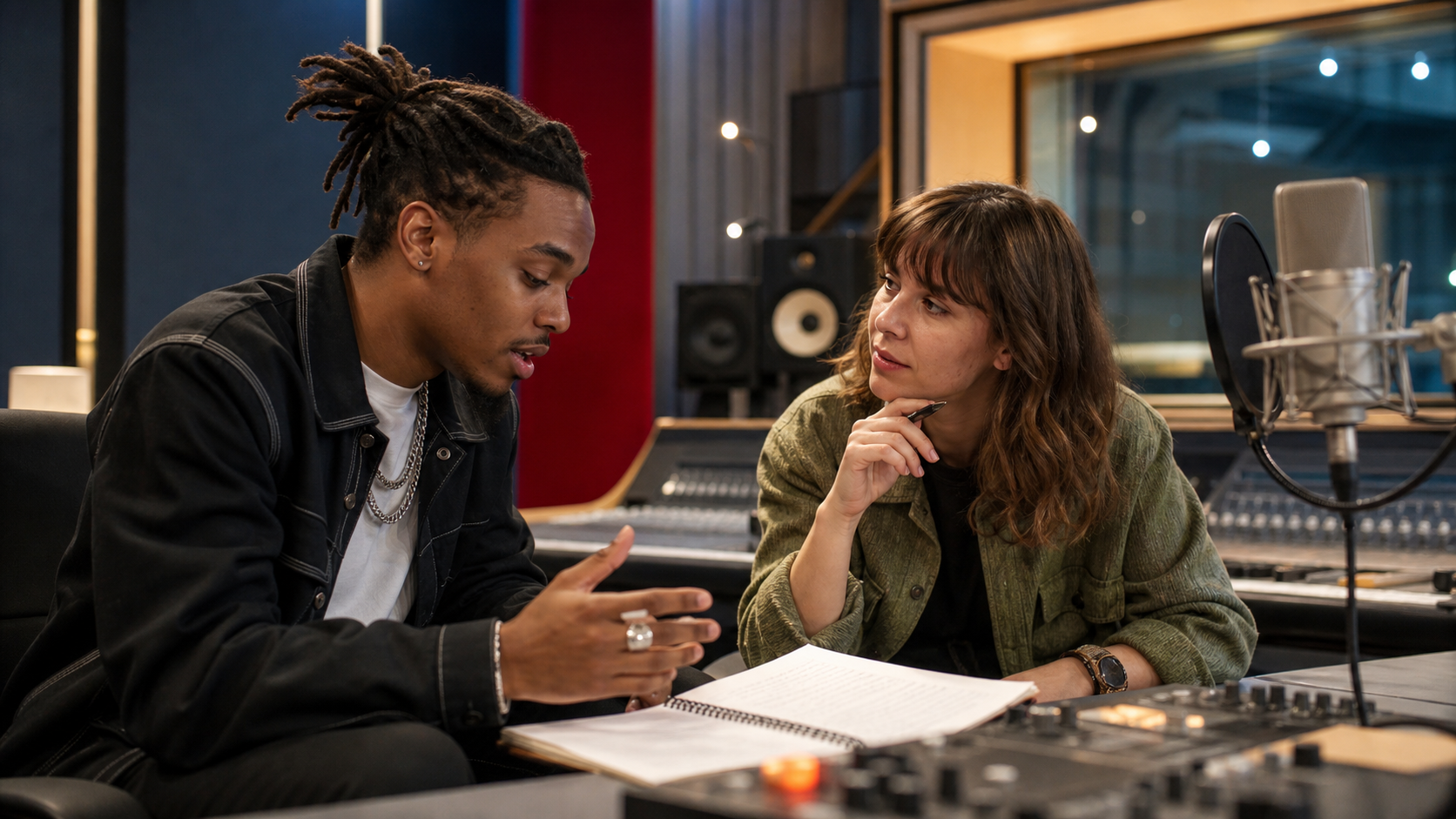 Rappeur travaillant les registres en studio