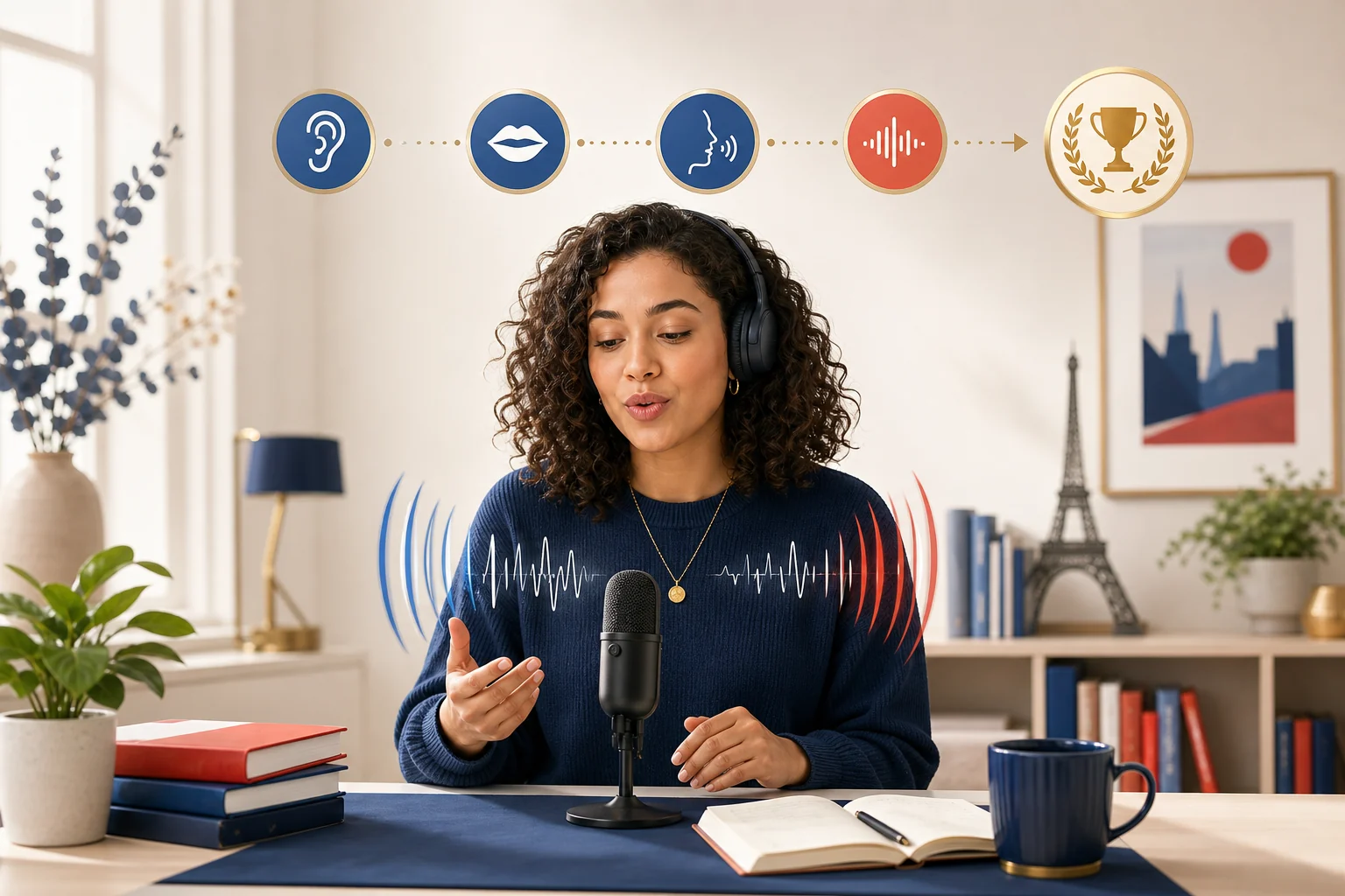 Apprenante pratiquant la prononciation du conditionnel passé