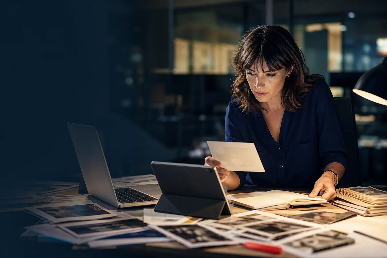 Journaliste comparant plusieurs sources avant de partager une information
