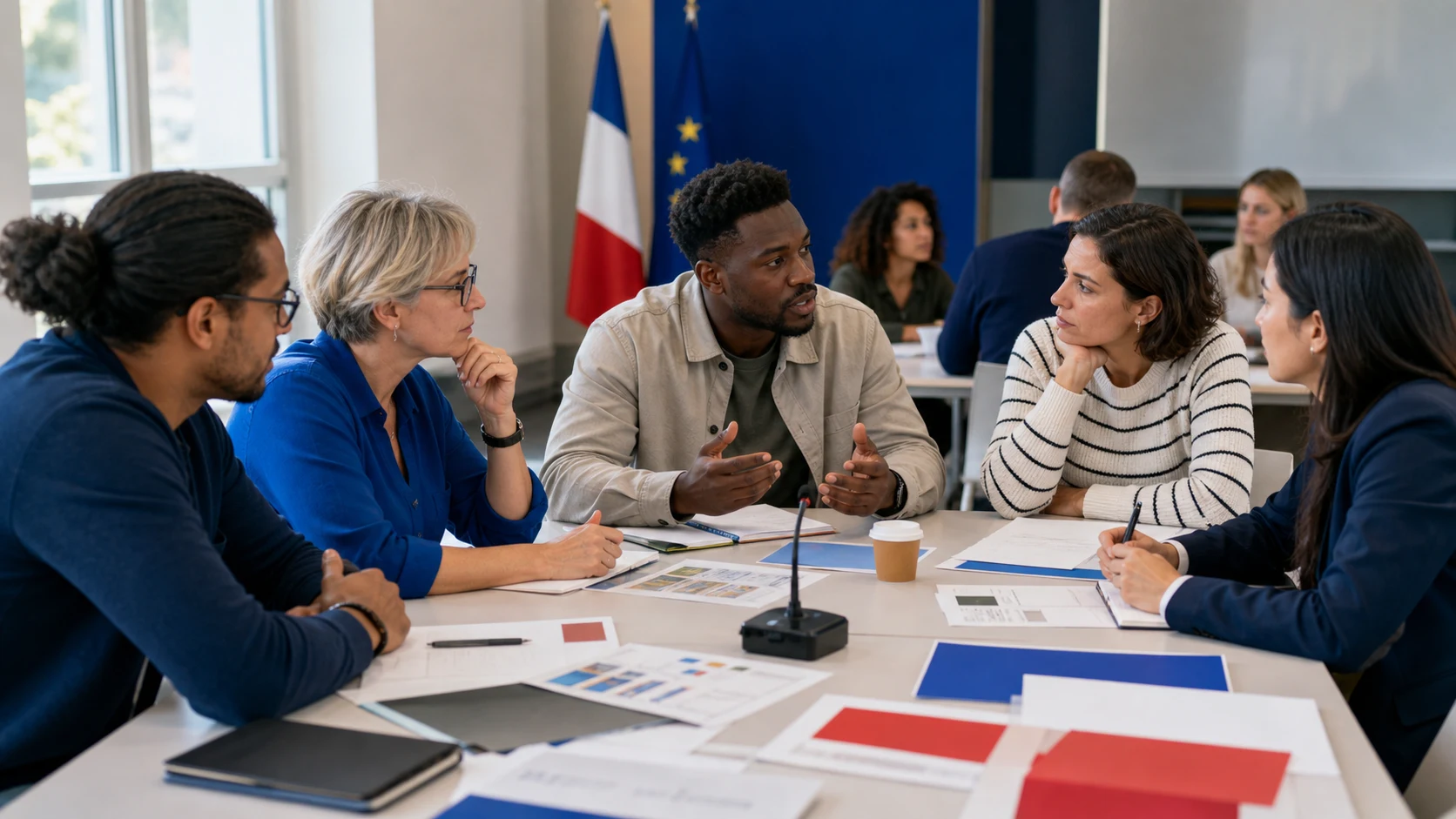 Table citoyenne adulte discutant de justice sociale et d'egalite